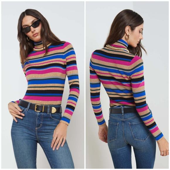 L'AGENCE - Olene Striped Turtleneck Sweater - Size Large - Picture 1 of 8